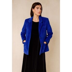 Vintage 90s Corduroy Blazer Jacket Womens 10 Blue‎ Preppy Retro Office Academia